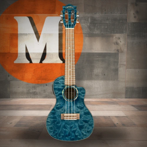 Lanikai Quilted Maple Blue Stain Concert A/E Ukulele w/ Kula Preamp (QM-BLCEC) | Musician Madness