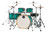 Mapex Armory Series Studioease Shell Pack in Jade Stone Burst featuring hybrid maple/birch shells, fast tom sizes, SONIClear bearing edges, and punchy modern tone suited for versatile drummers.