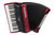 Hohner BR96RED Bravo III 96 Piano Accordion in Pearl Red finish with 37 treble keys and 96 bass buttons.