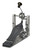 DW MFG Series Machined Chain Drive Single Pedal Gun Metal Edition with included carrying bag, showing dark gunmetal finish, precision-machined aluminum body, and smooth chain-drive mechanism.