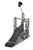 DW MFG Series Machined Direct Drive Single Pedal Gun Metal Edition with carry bag, featuring dark metallic gunmetal finish, precision-machined aluminum design, and smooth direct drive mechanism.