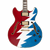 Dâ€™Angelico Premier Grateful Dead DC - Red, White, and Blue Lightning Bolt (DAPDCSYF) featuring custom Grateful Dead Lightning Bolt artwork, semi-hollow double-cut body, stop-bar tailpiece, dual humbuckers, and an included custom gig bag.