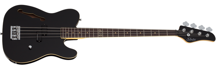 Schecter dUg Pinnick Baron-H Bass Guitar with semi-hollow body, single humbucker pickup, and sleek gloss finish.