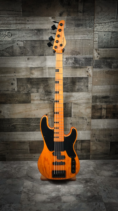 Schecter Model-T Session-5 Electric Bass Guitar - 5-string bass featuring EMG pickups, maple neck, and satin finish for classic tone and modern playability