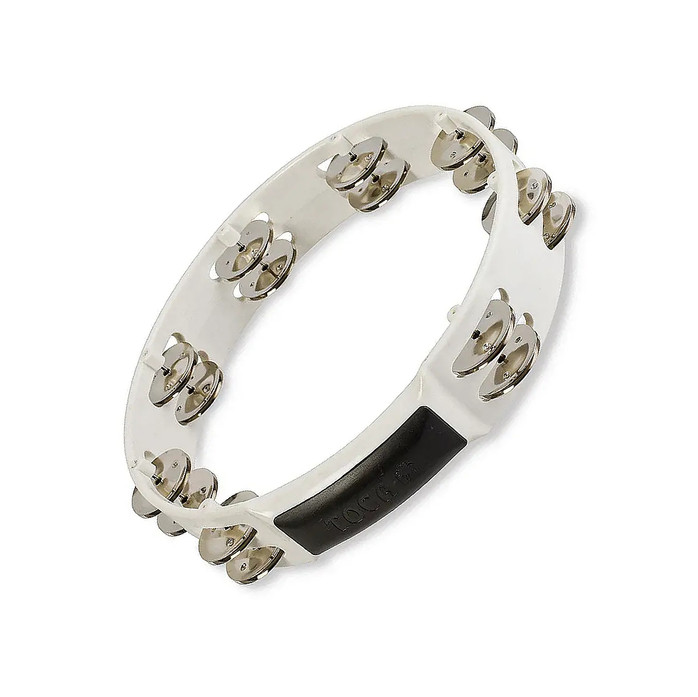 The Toca Supertone 10" Tambourine (T-2500) features a strong, lightweight frame with a crisp 10" playing surface and bright, cutting jingles for maximum projection. The white finish offers a clean, classic look suited for stage, worship teams, classrooms, and all-purpose percussion. Designed for easy handling and reliable tone.