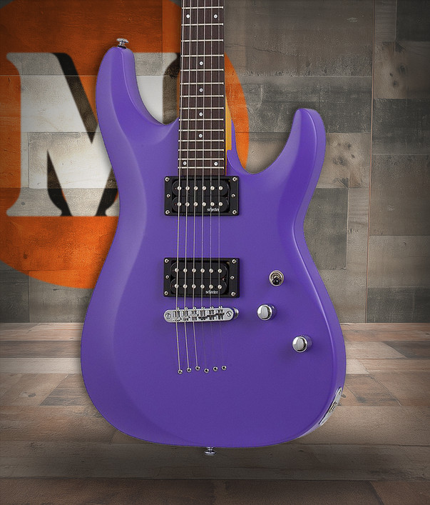Schecter C-6 Deluxe Electric Guitar - Satin Purple finish, solid-body design with dual humbuckers, smooth maple neck, and lightweight basswood body for versatile modern performance