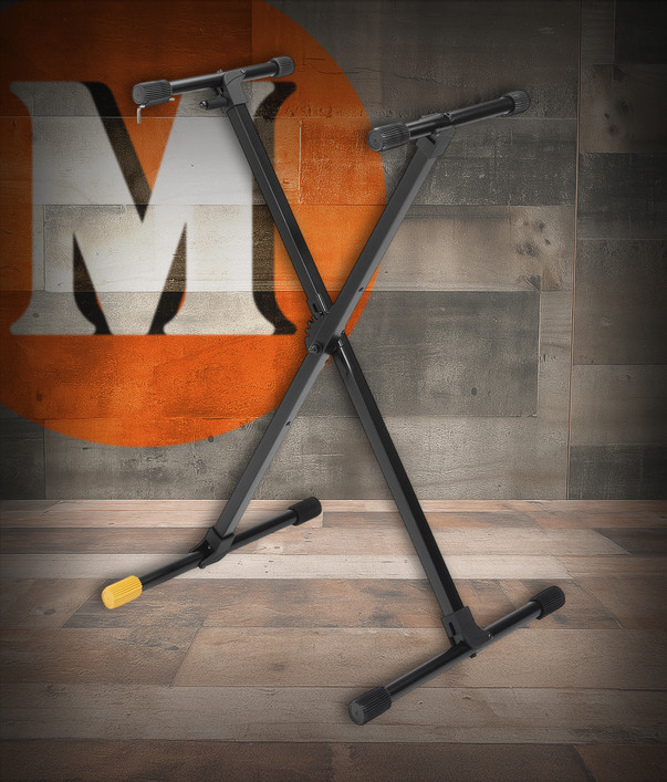 Hercules EZ-LOK Single X Keyboard Stand (EZ-LOK) featuring heavy-duty steel construction, secure EZ-LOK height adjustment system, and stable X-frame design for keyboards and digital pianos.