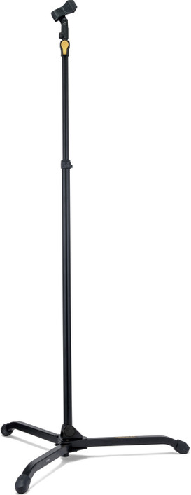 Hercules MS401BPLUS EZ Grip Straight Microphone Stand featuring a tilting shaft, heavy-duty base, and EZ Grip height adjustment system for stable, precise microphone placement.