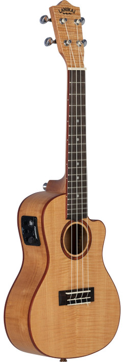 The Lanikai FM-CEC Concert Ukulele features a beautifully figured flame maple top, back, and sides that produce bright, articulate tone with strong projection. The cutaway design offers easy access to higher frets, while the onboard FishmanÂ® Kula preamp ensures clear, natural sound when amplified. With elegant binding and smooth playability, this uke is ideal for performers seeking stunning looks and professional tone.