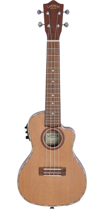 The Lanikai CDST-CEC Concert Ukulele features a solid cedar top for warm, rich tone with excellent responsiveness. A smooth Venetian cutaway allows easy access to the upper frets, while the FishmanÂ® Kula preamp with built-in tuner ensures clear, natural amplification. Crafted with comfort and precision, this A/E concert uke is ideal for performers and musicians seeking expressive acoustic tone with stage-ready electronics.