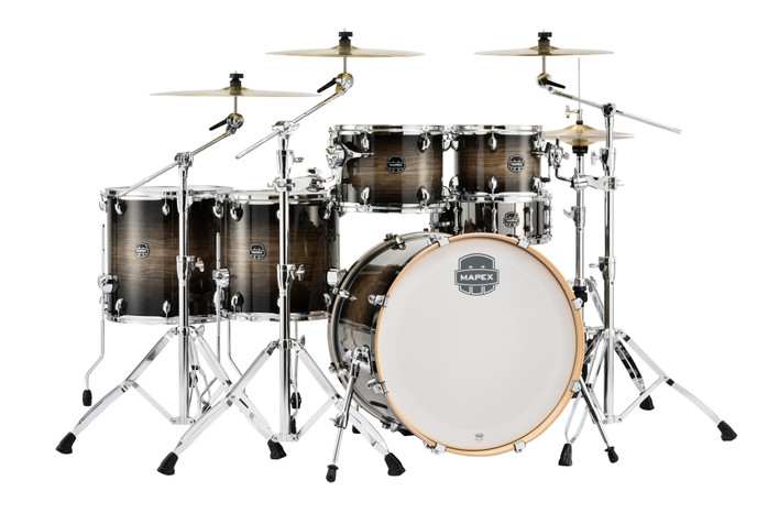 Mapex Armory Series Studioease Shell Pack – Black Dawn (AR628SCTK) featuring hybrid maple/birch shells, SONIClear bearing edges, durable hardware, and a studio-optimized configuration for powerful live and recording performance.