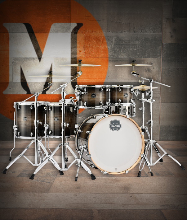 Mapex Armory Series Studioease Shell Pack – Black Dawn (AR628SCTK) featuring hybrid maple/birch shells, SONIClear bearing edges, durable hardware, and a studio-optimized configuration for powerful live and recording performance.