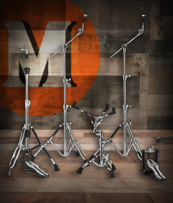 Mapex HP6005 Mars 600 Series Hardware Pack – complete drum hardware set with hi-hat stand, snare stand, bass drum pedal, and two boom cymbal stands with double-braced chrome legs