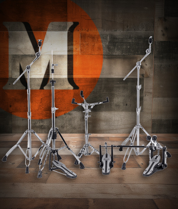 Mapex HP6005-DP Mars 600 Series Hardware Pack with Double Pedal – includes hi-hat stand, snare stand, two boom cymbal stands, and double bass drum pedal with double-braced chrome legs