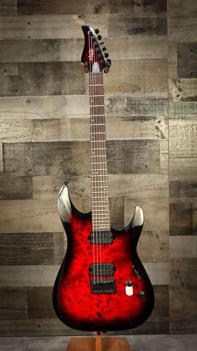 Schecter CR-6 Electric Guitar in Black Cherry Burst finish - B-Stock model featuring contoured double-cut body, Schecter USA pickups, and black chrome hardware