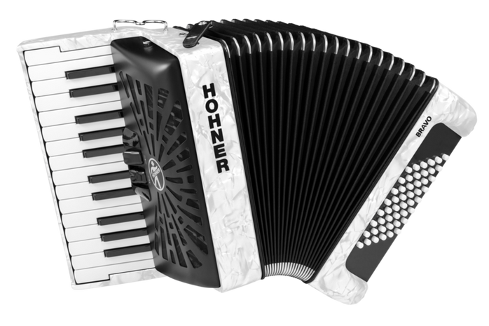 Hohner Bravo II 48 Accordion With Black Bellows White
