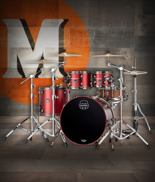 Mapex SE529XEMBPA Saturn Evolution Classic 4-Piece Shell Pack in Tuscan Red finish, snare not included.