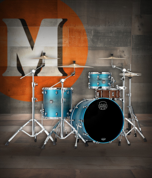 Mapex vSE426XHPT Saturn Evolution Hybrid Organic Rock 3-Piece Shell Pack in Exotic Azure Burst finish, snare not included.