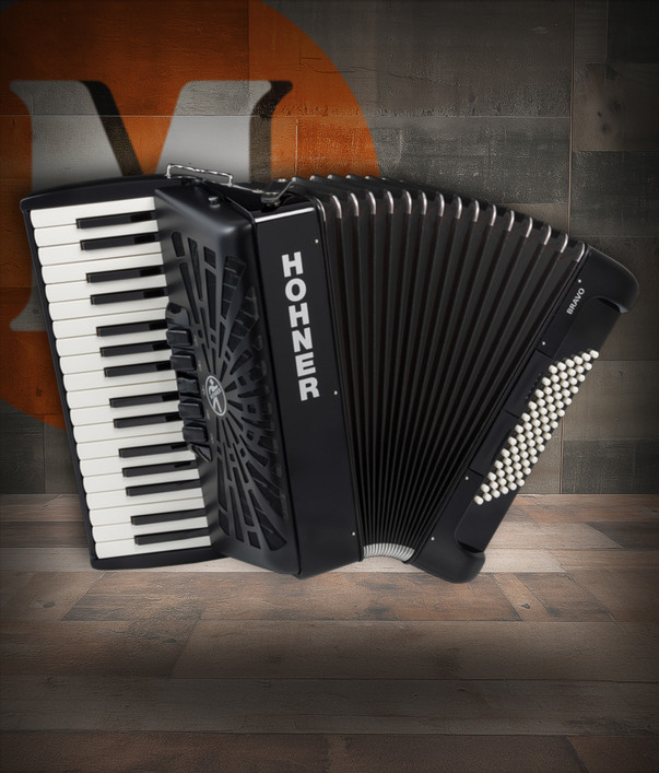 Experience the power and precision of the Hohner Bravo III 72 Jet Black Accordionâ€”German-built excellence for students and pros. Shop Musician Madness today!