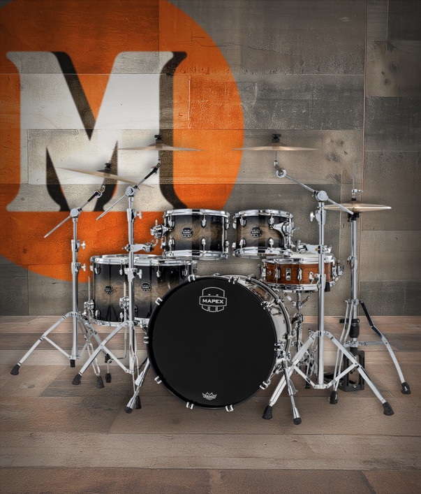 The Mapex Saturn VI Studioease 5-Piece Shell Pack (SR628XUZXG) features hybrid maple/walnut shells that provide powerful projection, rich tonal depth, and responsive dynamics. Finished in a bold Black Ink Burst, this kit includes SONIClear bearing edges for improved tuning stability and enhanced resonanceâ€”ideal for studio recording, live performance, and drummers seeking high-end tone with striking aesthetics.