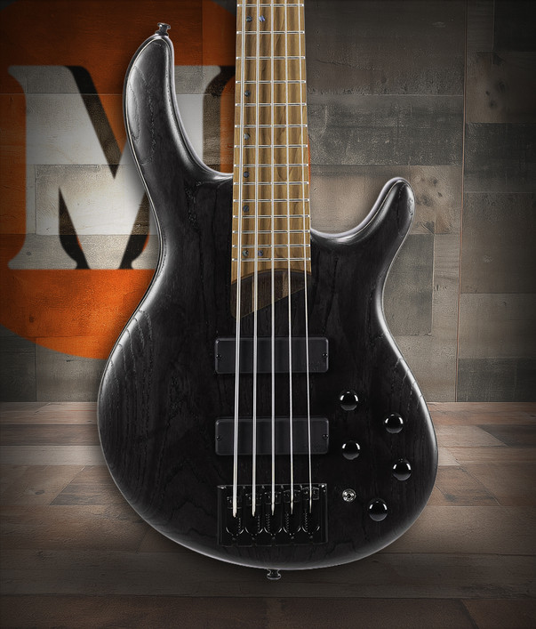 Cort B5ELEMENTOPTB Artisan Series B5 Element 5-String Bass Guitar in Open Pore Trans Black finish with Bartolini MK-1 pickups and roasted maple neck.