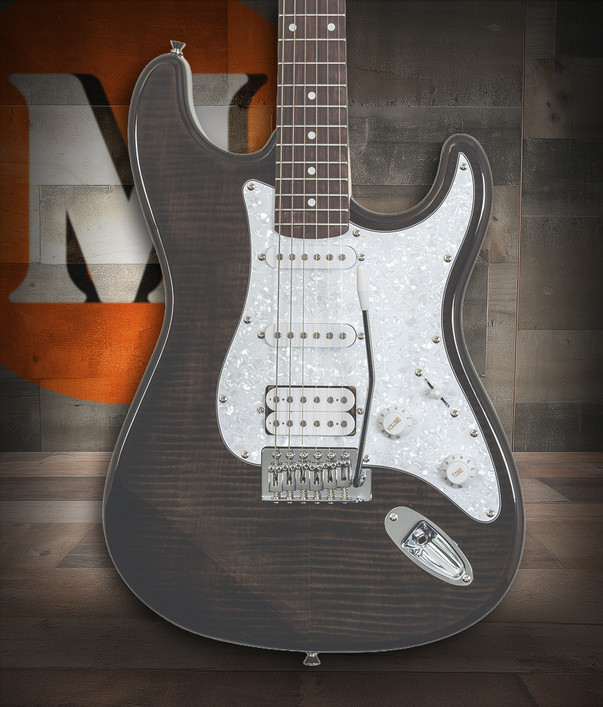 Washburn SDFTB Sonamaster Deluxe Electric Guitar in sleek Trans Black finish featuring contoured body, dual single-coil pickups, and Washburn craftsmanship – available at Musician Madness.