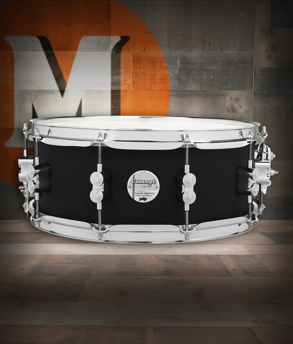 PDP Concept Maple 5.5x14 Snare Drum in Satin Black FinishPly with maple shell and chrome hardware, offering crisp attack and classic styling.