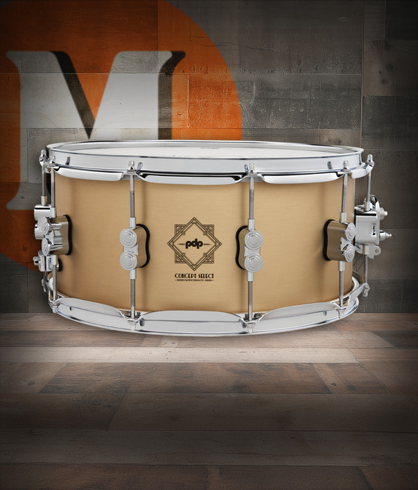 PDP Concept Select 6.5x14 Snare Drum with 3mm Bell Bronze shell and chrome hardware, offering warm tone, crisp attack, and elegant professional design.