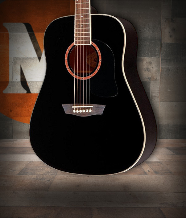 Washburn WD100DLBK-U Dreadnought Mahogany Acoustic Guitar in Black finish with gloss body and included Washburn gigbag – Musician Madness