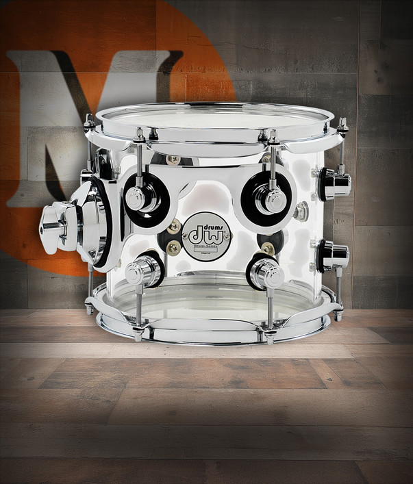 DW Design Series 7x8 Acrylic Suspended Tom in Clear finish with chrome hardware and acrylic shell construction – Musician Madness