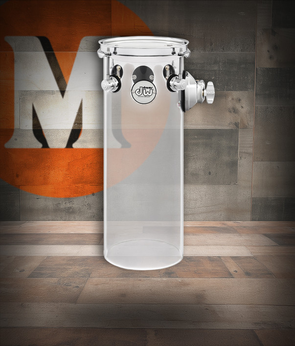 DW Design Series 16x6 Clear Acrylic Ratatom Drum with TB12 mount and chrome hardware - transparent shell and dynamic tone - Musician Madness