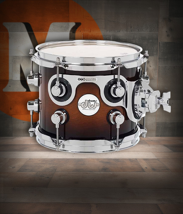 DW Design Series 7x8 Maple Suspended Tom in Tobacco Burst Gloss Lacquer finish with chrome hardware and maple shell – Musician Madness