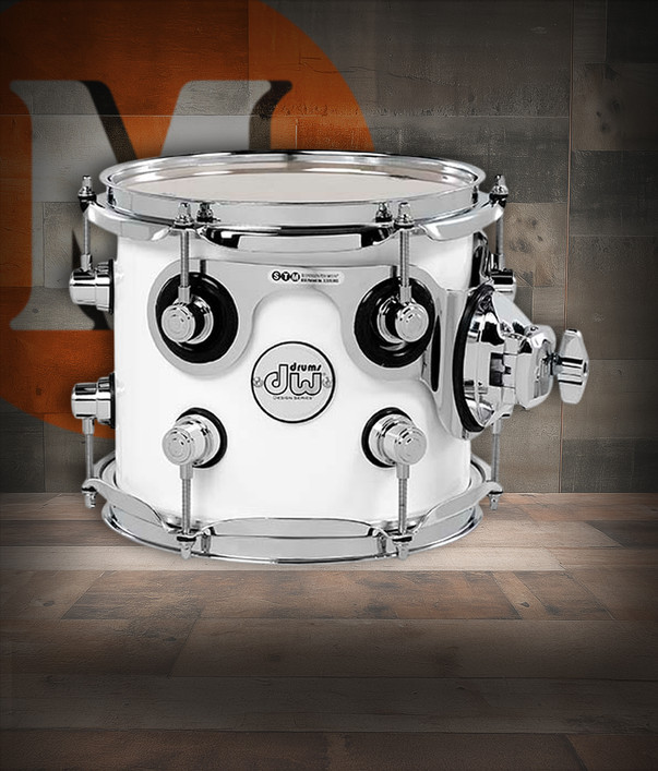 DW Design Series 7x8 Maple Suspended Tom in Gloss White Lacquer with chrome hardware and maple shell construction – Musician Madness