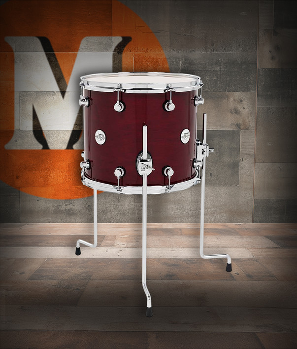 DW Design Series 12x14 Maple Floor Tom in Cherry Stain Gloss Lacquer with maple shell and chrome hardware – professional DW tone – Musician Madness