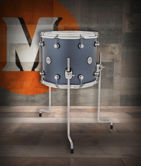 DW Design Series 16x18 Maple Floor Tom in Blue Slate Lacquer with maple shell and chrome hardware - deep, resonant DW tone - Musician Madness