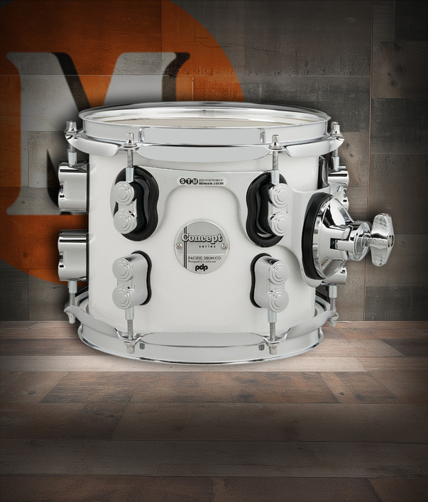 PDP Concept Maple 7x8 Suspended Tom in Pearlescent White Lacquer with chrome hardware and maple shell – bright tone and elegant finish – Musician Madness
