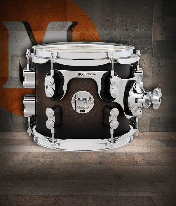 PDP Concept Maple 7x8 Suspended Tom in Satin Charcoal Burst Lacquer with chrome hardware and maple shell – warm tone and stylish satin finish – Musician Madness