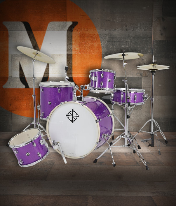Dixon Spark 5-Piece Drum Set in Purple Sparkle finish (PODSP522C1SPPS) – complete outfit with cymbals and hardware – beginner drum kit – Musician Madness