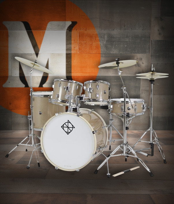 Dixon Spark 5-Piece Drum Set in Champagne Sparkle finish (PODSP522C1SGG) – complete outfit with cymbals and hardware – beginner-friendly drum kit – Musician Madness