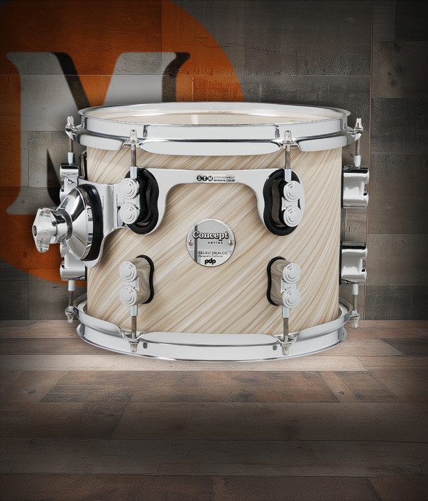 PDP Concept Maple 8x10 Suspended Tom in Twisted Ivory Finish Ply with chrome hardware and maple shell - warm tone and elegant look - Musician Madness
