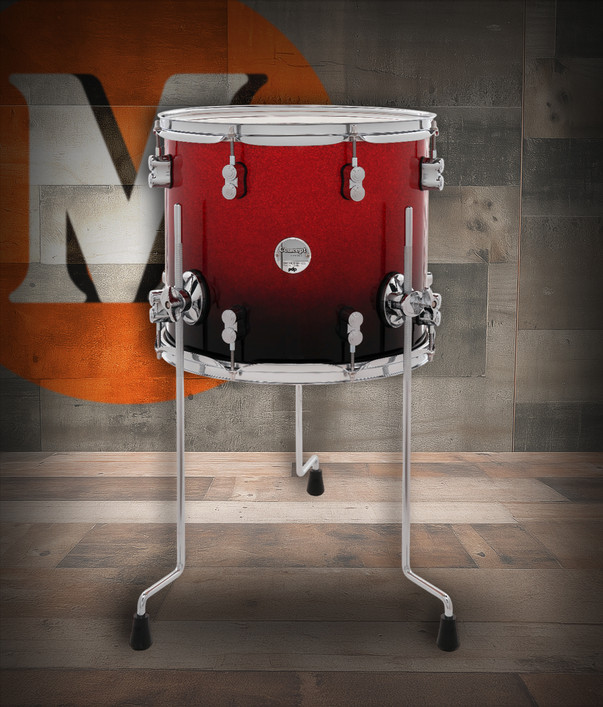 PDP Concept Maple 12x14 Floor Tom in Red to Black Fade Lacquer with chrome hardware and maple shell – deep tone and striking two-tone look – Musician Madness