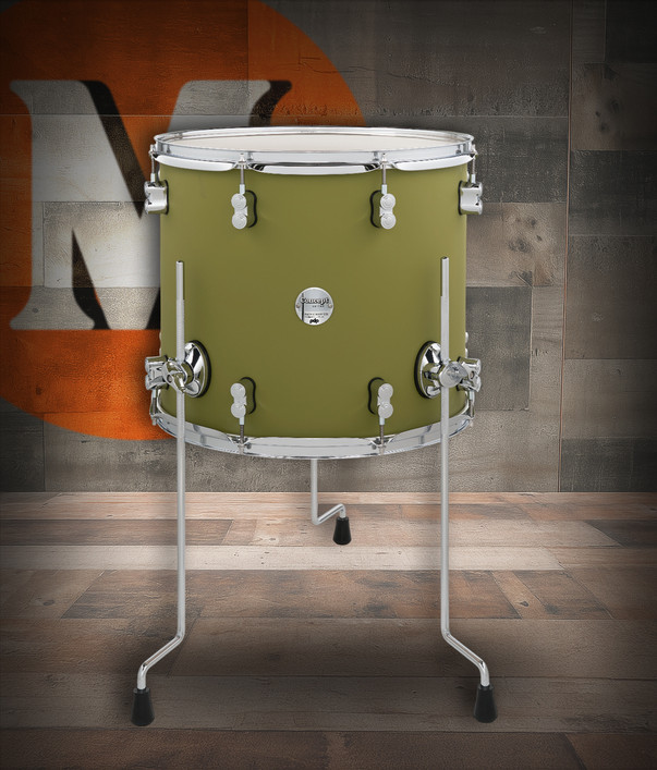 PDP Concept Maple 14x16 Floor Tom in Satin Olive Finish Ply with chrome hardware and maple shell - rich maple tone and sleek satin finish - Musician Madness