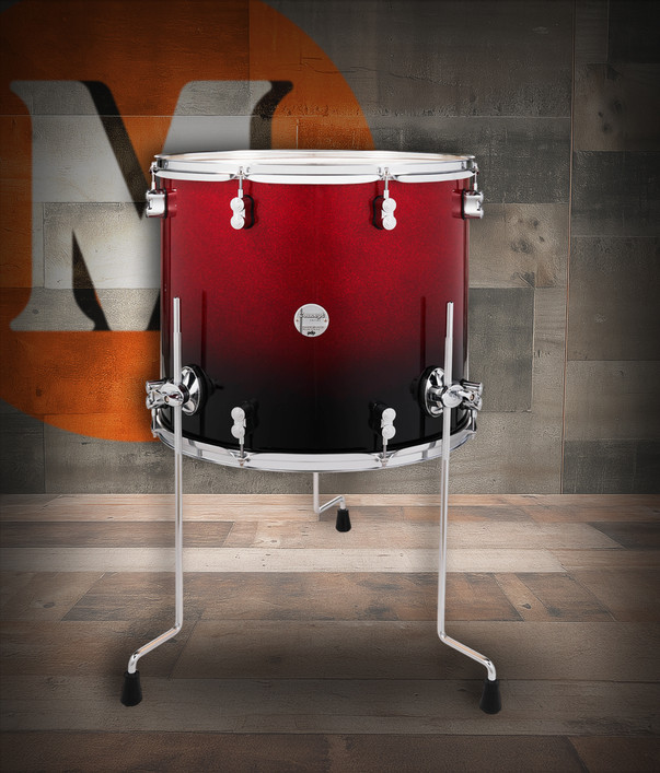 PDP Concept Maple 16x18 Floor Tom in Red to Black Fade Lacquer with chrome hardware and maple shell – deep tone and striking gradient finish – Musician Madness