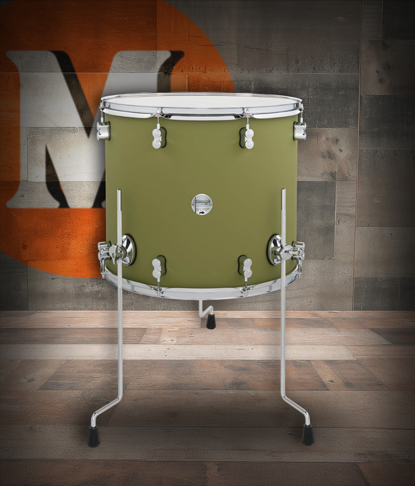 PDP Concept Maple 16x18 Floor Tom in Satin Olive Finish Ply with chrome hardware and maple shell – deep maple tone and stylish satin finish – Musician Madness