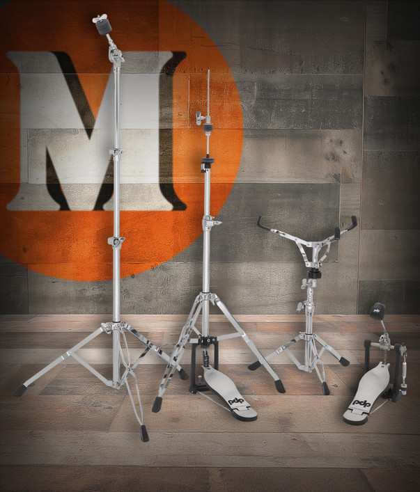 PDP 300 Series Lightweight 4-Piece Hardware Pack (PDHW314) including hi-hat, snare, and cymbal stands - durable lightweight drum hardware - Musician Madness