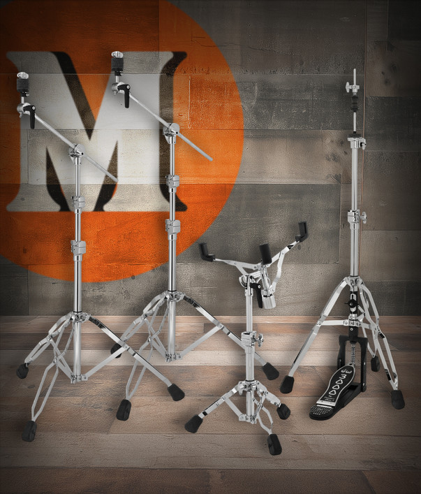 DW 3000 Series 4-Piece Hardware Pack (DWCP3000PKA) including hi-hat, snare, cymbal stands, and bass pedal - durable professional DW drum hardware - Musician Madness