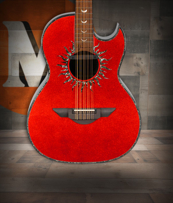 H. Jimenez Glossy Red Sparkle Painted Top Bajo Quinto Cutaway Electric (LBQ1GXE-AN) with hardwood case acoustic-electric bajo quinto guitar