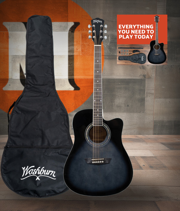 Washburn Learn & Play Pack Acoustic Electric Guitar Bundle - Transparent Black Burst (WA90CETBBPACK)