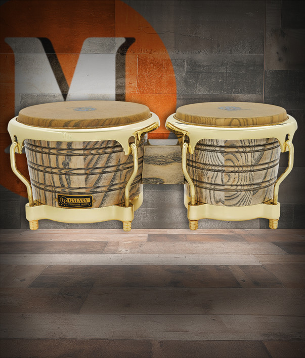 Latin Percussion LP Giovanni Galaxy CCII 7-1/4"–8-5/8" Bongos – Natural American Ash with Gold Hardware (LP793X) – professional LP signature bongos designed with Giovanni Hidalgo, available at Musician Madness.