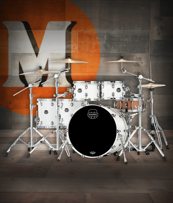 Mapex SR628XURM Saturn Studioease 5-Piece Shell Pack in Satin White finish, snare not included.